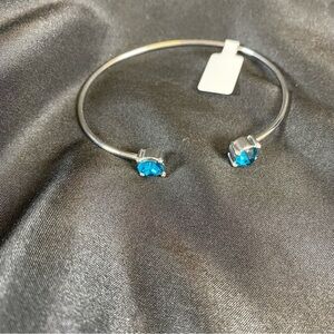 Silver Open Cuff Bracelet with Blue Crystal Accents